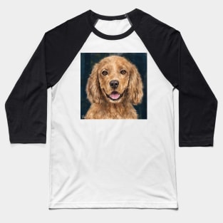 Painting of a Red Curly Cocker Spaniel Smiling Baseball T-Shirt